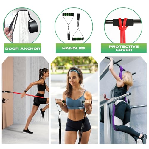Resistance Bands Set, 4 Levels Exercise Bands for Men Women,Pull Up Bands Gym for Crossfit Fitness Strength Training Yoga with Door Anchor, Handles, Protective Covers, Bag and Training Instruction - Image 6