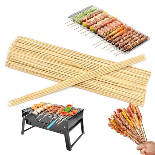100 Pcs Wooden Skewers Sticks BBQ Roasting Sticks Set 30cm for Meat Vegetables Fruit Party
