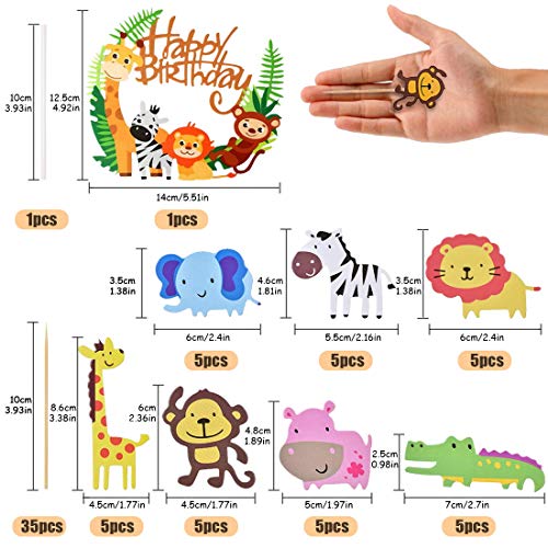 HONGECB Zoo taartdeksel topper, taartdecoratie dieren, dierentuin jungle thema taartdeksel, jungle-thema, dier… - Image 5