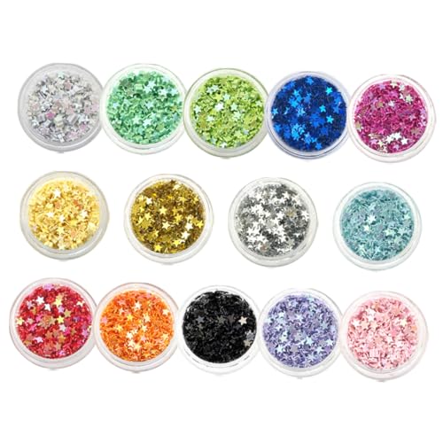 WEKADRIN 14箱 色星形ネイルチャーム 軽量グリッタースター ネイルアート用デコレーション 手作り向け輝く五角星パーツ