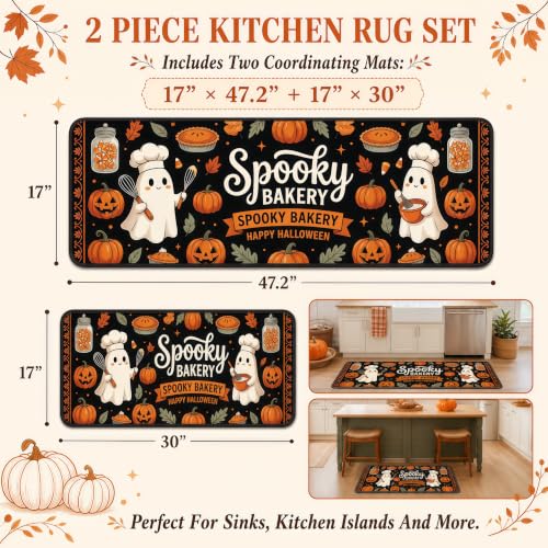 Brlulili Halloween Kitchen Mats Set of 2 Non Slip Spooky Bakery Runner Rugs - image 2