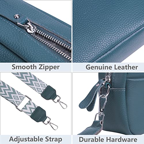Crossbody Bag for Women Genuine Leather Wide Strap Shoulder Bag Purse Trendy Design Camera Crossbody Purse Top Zip4