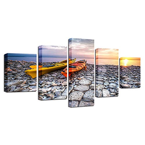 Impression sur toile 5 pièces de petit yacht avec effet image sur verre