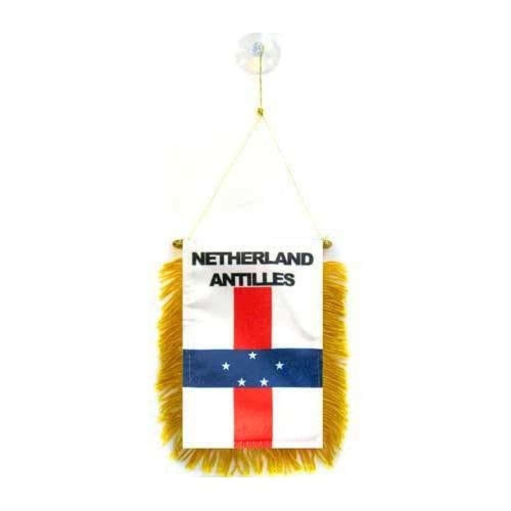 AZ FLAG, Netherlands Antilles Mini Banner, 6'' x 4'', 100% Polyester Dutch Small Pennant for Car