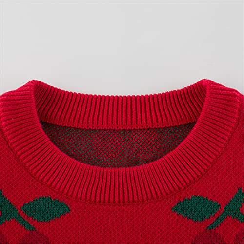 Child Girl Winter Cherry Pattern Knitted Sweater O-Neck Knit Jacket4