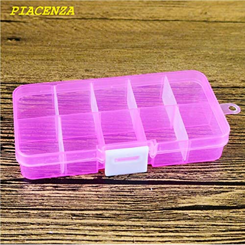 Adjustable Slots Plastic Jewelry Box Storage Case Craft Jewelry Organizer Beads Earri (10 Grid Pink)