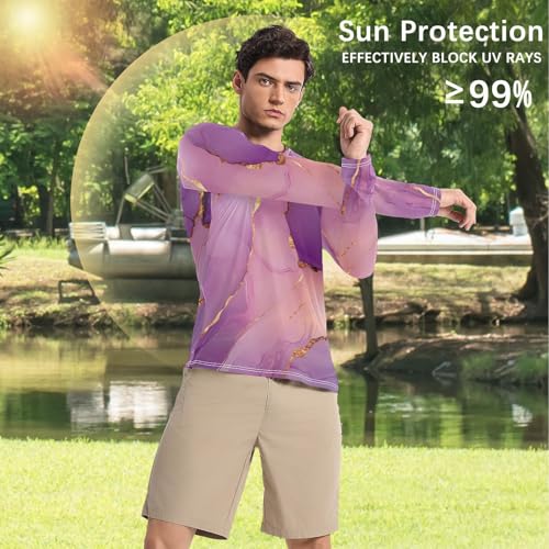 Marble Rose Gold Purple Men's Rash Guard Loose Crew Neck Long Sleeve Long Sleeve UV Sun Protection Water Fishing4
