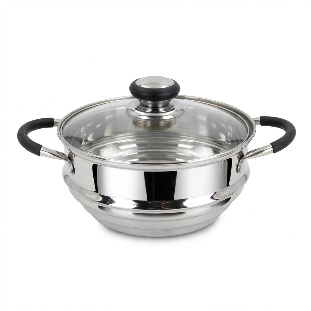 Blackmoor Stainless Steel Food Steamer Insert | Fits 16cm, 18cm & 20cm Pans | PFAS-Free | Tempered Glass Lid with Steam Vent | Dishwasher Safe | Rust-Resistant
