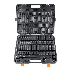 VEVOR Juego de llaves de impacto de 1/2″, 65 piezas SAE 3/8″ a 1-1/4″ y métrico 0.394-0.945 in, acero de aleación Cr-V de 6 puntos para reparación automática, marcas de tamaño fáciles de leer,