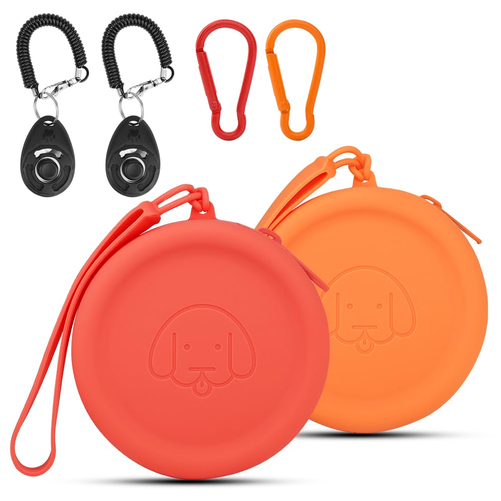FIDWALL Bolsa de Silicona para golosinas para Perros,2 Bolsas para Caminar para Mascotas para Perros y Gatos,tamaño de Bolsillo,fácil de Limpiar,diseño de Cremallera(Naranja Burdeos)
