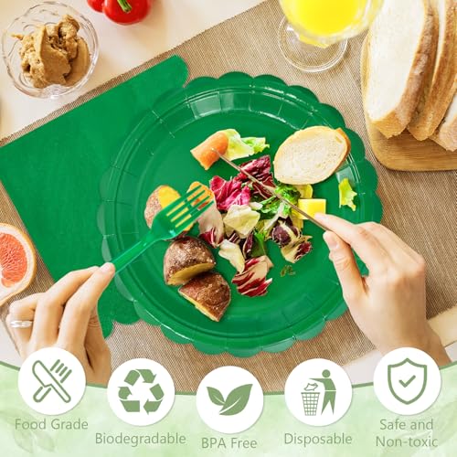Image of Mulbozy 100 Pcs Green Plastic Plates,Green Disposable Plates Set for Party