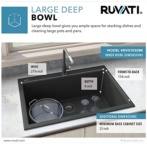 Ruvati 30 X 20 Inch Drop-In Topmount Granite Composite Single Bowl Kitchen Sink - Midnight Black - Rvg1030Bk #TOP4