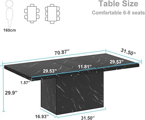 Miniatura 2 de HSH – Mesa de comedor negra de 71” para 6-8, mesa de comedor rectangular moderna de mármol sintético, mesa grande de comedor para cocina y sala de