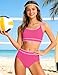 Girls Swimsuit 14-16 Years Teen Girl Bathing Suit Two Piece Hot Pink High Waisted Athletic Swim Suits Fashion Piping Girls Bikini Swimwear Set