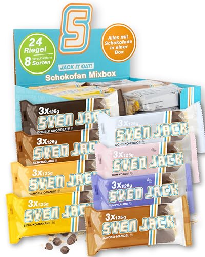 Sven Jack (Energy Cake) SCHOKO Haferriegel Mix Box 24x 125g I Original Haferflocken Energieriegel I Vegane Haferriegel I Langkettige Kohlenhydrate & wenig Zucker I Fitness Riegel I Müsliriegel