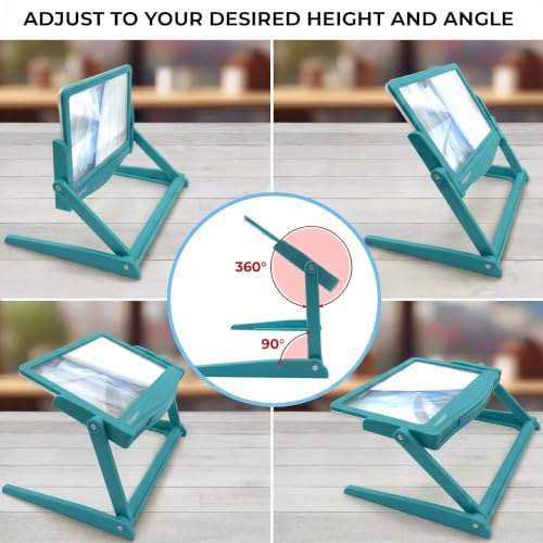 Image of MAGNIPROS 5X Rechargeable LED Page Magnifier with Detachable Stand, Hands-Free Lighted Magnifier with 3 Color Modes, Anti-Glare Lens for Reading Small Print, Low Vision, Seniors, Crafts