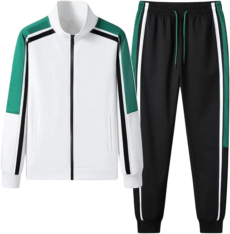 Men's Spring 2 Piece Tracksuit Set Long Sleeve Zipper Top Elastic Waist Straight Leg Pants Casual Sportswear