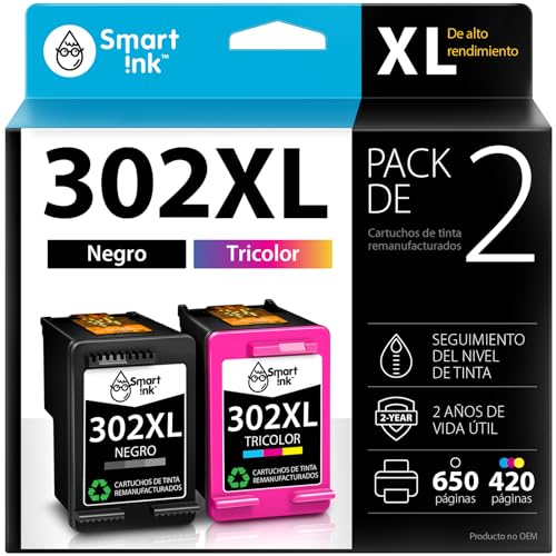 Smart Ink Remanufacturado Cartucho de Tinta Compatible del para 302XL 302 XL Alto Rendimiento 2 Pack (Negro & Color) Cartuchos para Deskjet 1110 1112 2130 3630 Envy 4516 4520 4522 4525 Officejet 3830