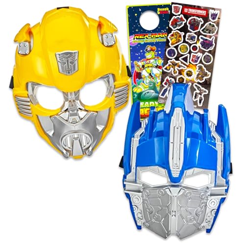 Transformers Masks for Kids 2 Pack Set - Bundle with Optimus Prime and Bumblebess Masks for Dress Up Pretend Play Plus Stickers, More | Transformers Costume Accessories
