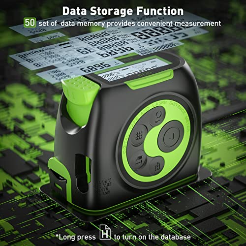 Huepar 2-In-1 Laser Tape Measure, 197Ft Rechargeable Laser Measurement Tool & 16Ft. Measure Tape With Backlit Lcd & Movable Hook -Pythagorean, Area, Volume, M/In/Ft Unit Switch Digital Distance Meter #TOP7