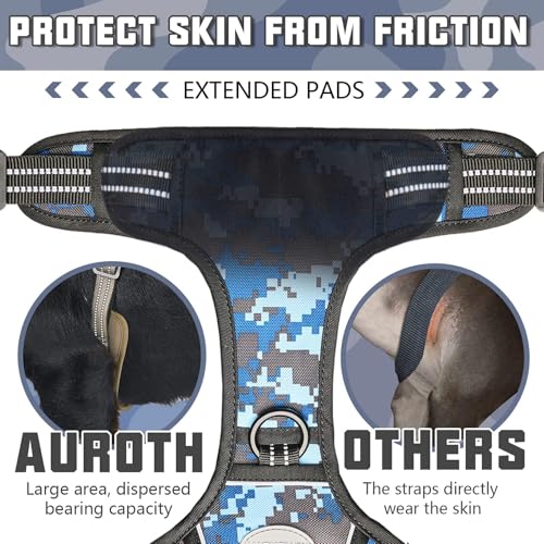 Image of Auroth Tactical Dog Training Harness No Pulling Front Clip Leash Adhesion Reflective K9 Pet Working Vest Easy Control for Small Medium Large Dogs Blue Camo M