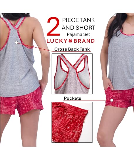 Image of Lucky Brand Womens 2 Piece Lounge Set, Lightweight Soft Pajamas Sleepwear Crossback Tank Top and Sleep Shorts