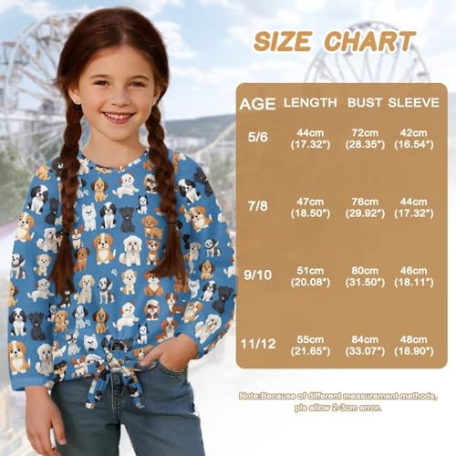 Animal Shirt for Girls 5-12 Years Long Sleeve Tie Shirts Casual Crewneck Pullover Tops3