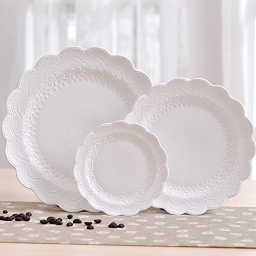 New 2016 White Lace BoneChina Dishes & Plates Round embossed ceramic