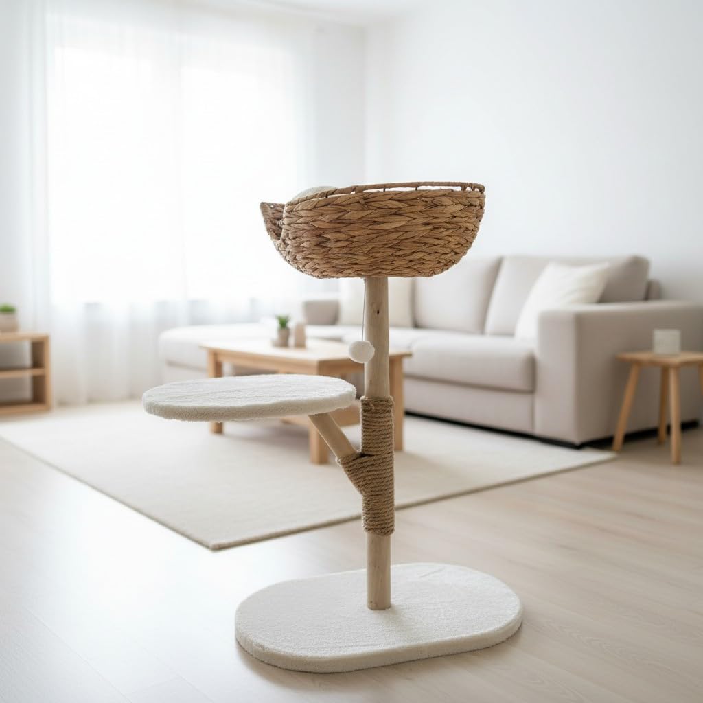 Arbre à chat stable en bois pour grand chat et griffoirs en sisal anti-griffures
