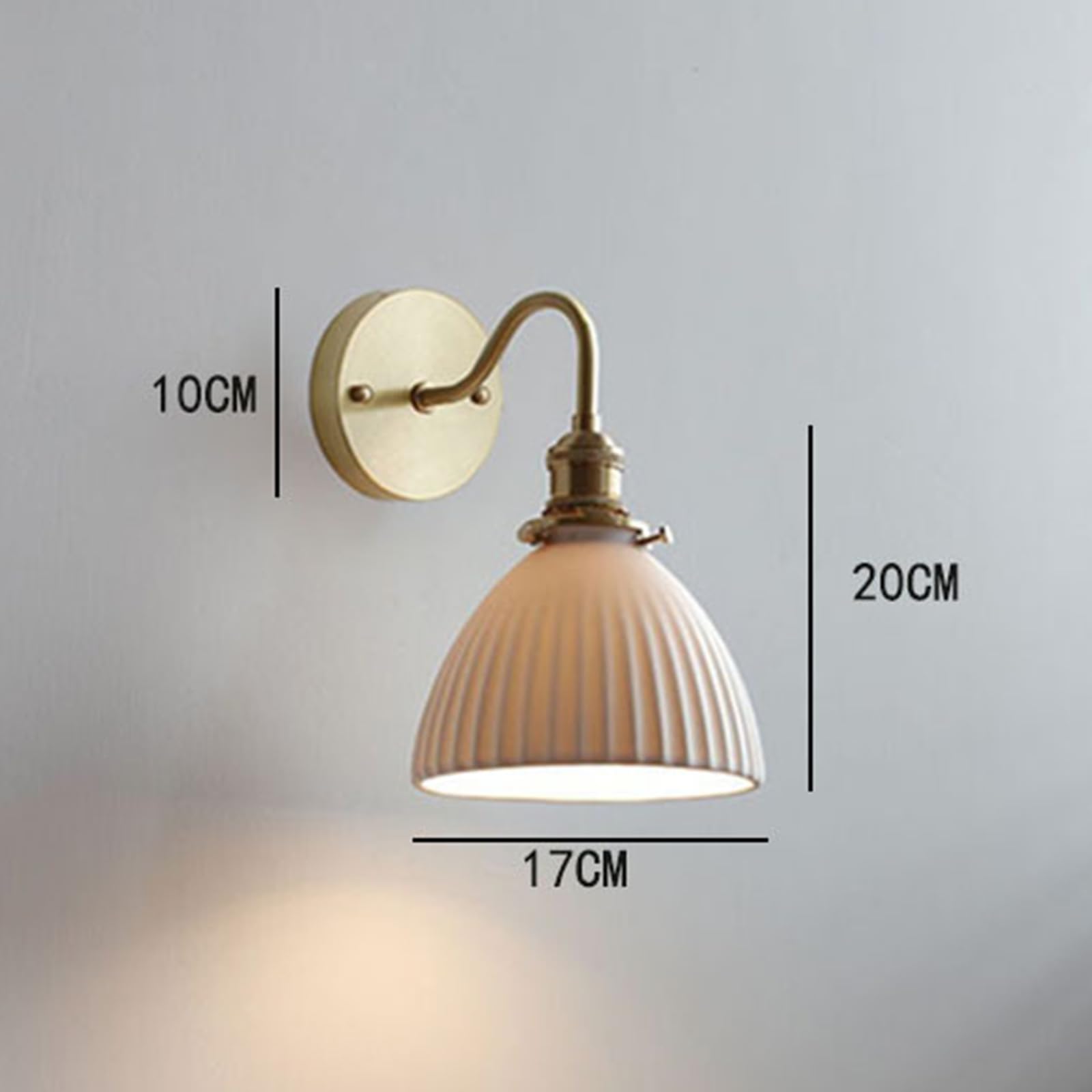 Aplique de pared de cerámica blanca, con lámpara de pared con base dorada de latón (C)
