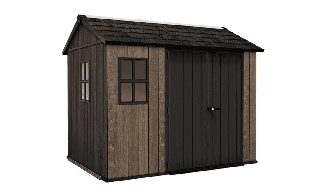 Keter Casetta da Giardino Apex 759/975 Walnut, Effetto Legno Noce Naturale, Porte e Finestre Orientabili, 5,2 m², 230x287x246H cm