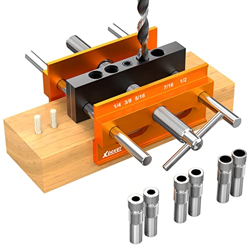 Xdovet 6 Inch Self Centering Doweling Jig Kit Drill Jig For Straight Holes Biscuit Joiner Set With 6 Drill Guide Bushings, Adjustable Width Drilling Guide Power Tool Accessory Jigs #TOP14