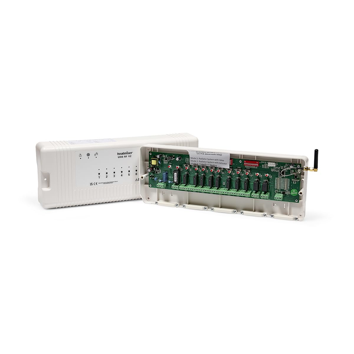 Heatmiser UH8-RF Centro de cableado de 8 zonas RF inalámbrico para uso con termostatos Slimline-RF y neoAir