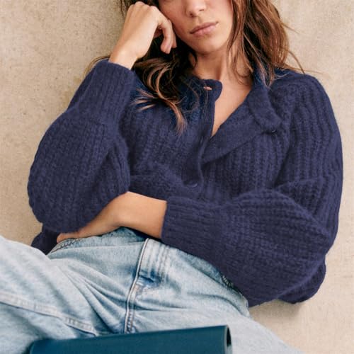 Hixiaohe Cardigan Sweater for Women Long Sleeve Button Y2K Chunky Knit Sweater Fall Casual Open Front Outwear Knitwear Coat4