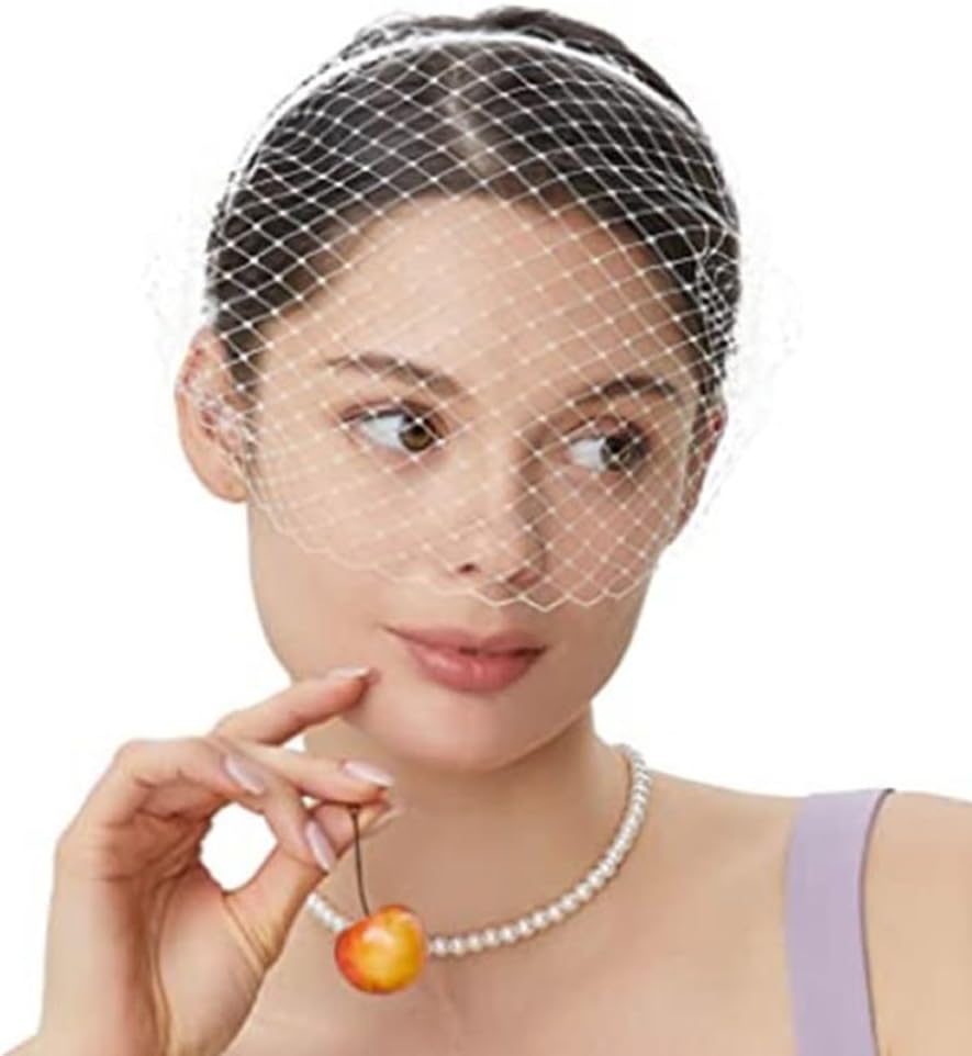 LarfraecyBridal Veil in European Style Wedding Veil Fascinator Veil Vintage Net Bridal Fascinator Headband with Veil for Women Bird Cage Veil Lace Rhinestone Head Dress
