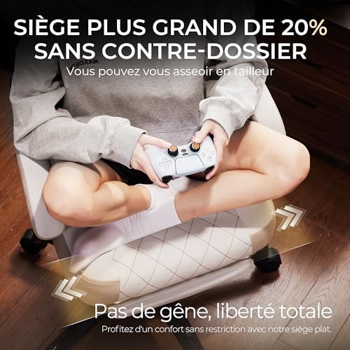 Chaise de gaming en tissu beige Dowinx avec repose-pieds ergonomique - 5