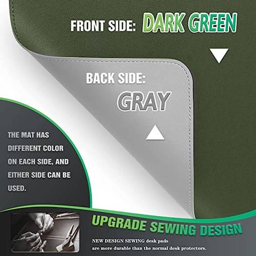 Image of AROPANA Vegan Leather Desk Mat | Large Reversible Mouse Pad & Computer Table Protector | Dual-Side Waterproof Extended Laptop Pad with Edge-Stitched Design (70 x 35 CM, Deep Green & Grey)