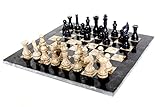 RADICALn 15 Inches Large Handmade Black and Fossil Coral Weighted Marble Full Chess Game Set Staunton and Ambassador Gift Style Marble Tournament Chess Sets -Non Wooden -Non Magnetic -Not Backgammon