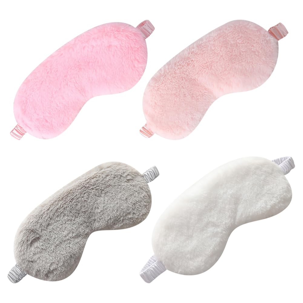 4 Pcs Fabric Plush Sleeping Masks Soft Eye Covers Cute Sleep Eye Mask Travel Blindfold Office Nap Eye