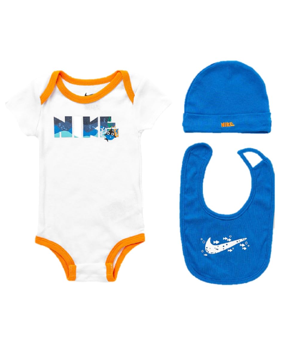 Nike Neon Pink Coral Graphic Nn0938 Baby 3 Piece Bodysuit Beanie Socks 0-6 Months