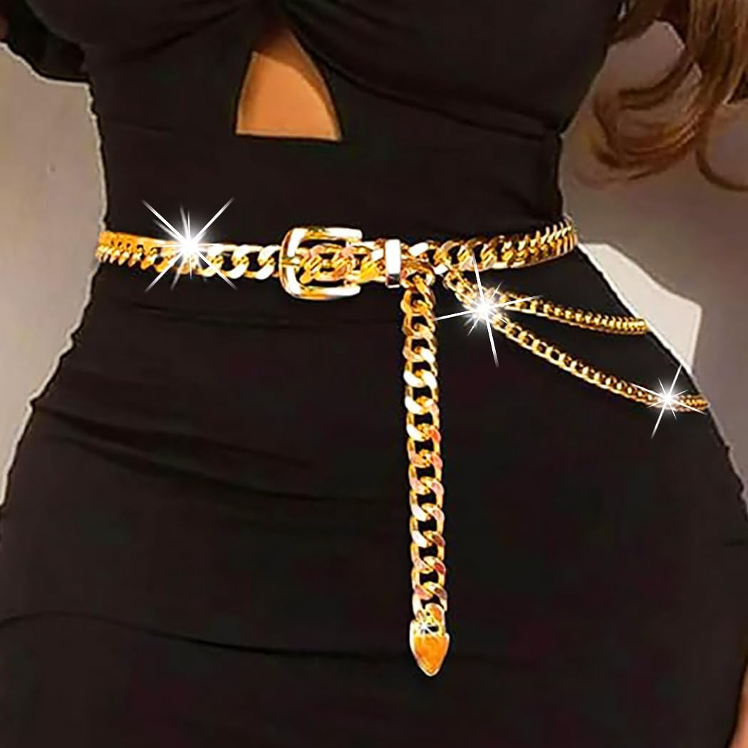 Layered Waist Chain Metal Belt Belly Body Chain Cuban Sparkly Chains for Women