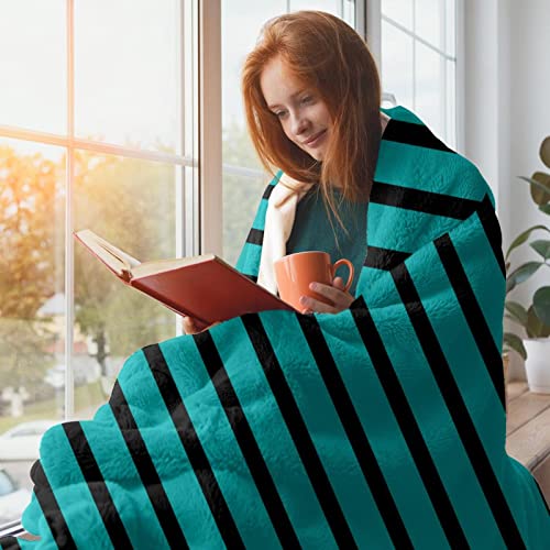 Couverture polaire douce plaid lit canapé chaud rayures noir vert - 7