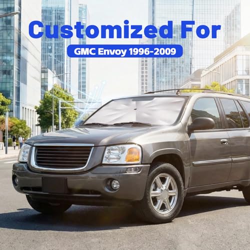 Image of Car Windshield Sun Shade for GMC Envoy 1996-2009 -[Reflective Coated Fabric] Sunshade Umbrella for Front Window, Car Shades Sun Visor Keep Car Cool and Protects Interior, 1:1 Exact Fit