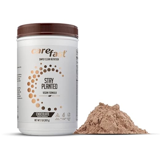CAREFAST Stay Planted Plant-BasedNon-GMO Soy Healthy Protein Powder Drink Mix - Chocolate Flavored - 2lb Tub - 13g Protein - Makes Great Tasting Low Carb Vegan Shakes & Smoothies