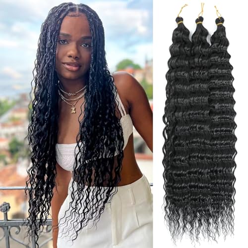 MLETULIPS Ocean Wave Crochet Extensiones de pelo Deep Wave Trenzado Crochet Pelo Suave Sintético Rizado Trenzado Crochet Pelo para Mujeres Negras (1B, 22 inch (pack of 3）)