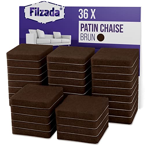 Filzada® 36x Patins en feutre auto-adhésifs - Carré 25 x 25 mm - Brun - Patins pour meubles professionnels en feutre avec adhésif idéal
