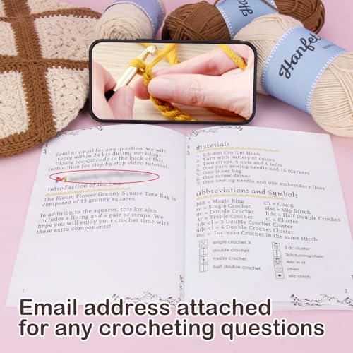 Image of Hanfetch Crochet Kit for Advanced or Intermediate Beginner, Step by Step Video Tutorial and Detailed Guide Instruction DIY Craft Supplies for Adult and Kid with Complete Kit for Granny Square Tote Bag