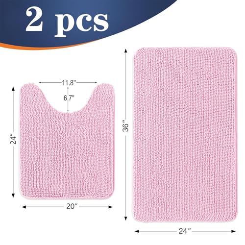 Image of OLANLY Bathroom Rugs Sets 2 Piece, Soft Absorbent Chenille Bath Mats and U-Shaped Contour Toilet Mat Area Rug Set, Machine Washable Bath Carpet, Home Decor Accessories(36 inchx24 inch+24 inchx20 inch, Pink)