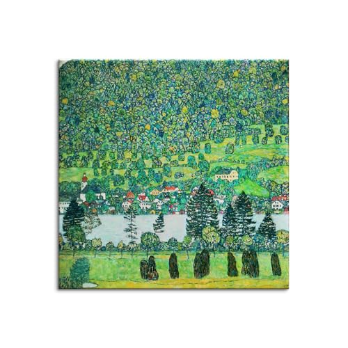 絵画 クリムト ポスター 農家の庭 花 アートパネル 風景 絵画 インテリア 壁掛け 風水 玄関 絵画 フレーム (木枠付きの完成品) (F,80*80cm)