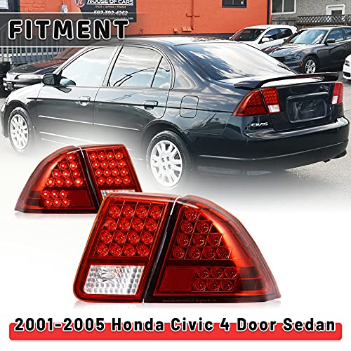 Autowiki Tail Lights Led Rear Lamp For 2001 2002 2003 2004 2005 Honda Civic 4 Door Dr Sedan Taillights Assemblies 1 Pair #TOP6